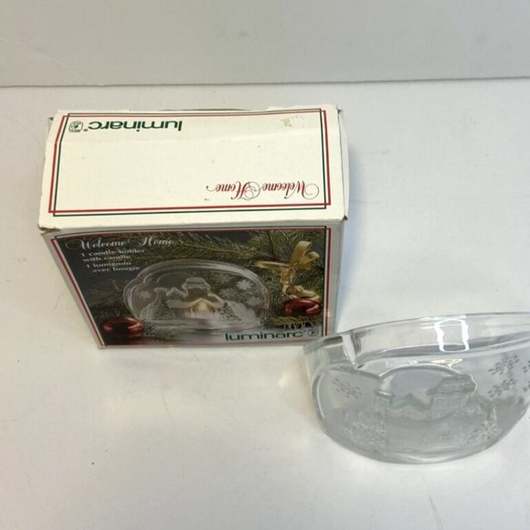 Luminarc Glass Candle Holder Welcome Home House Christmas Winter Snow Scene - Picture 5 of 7